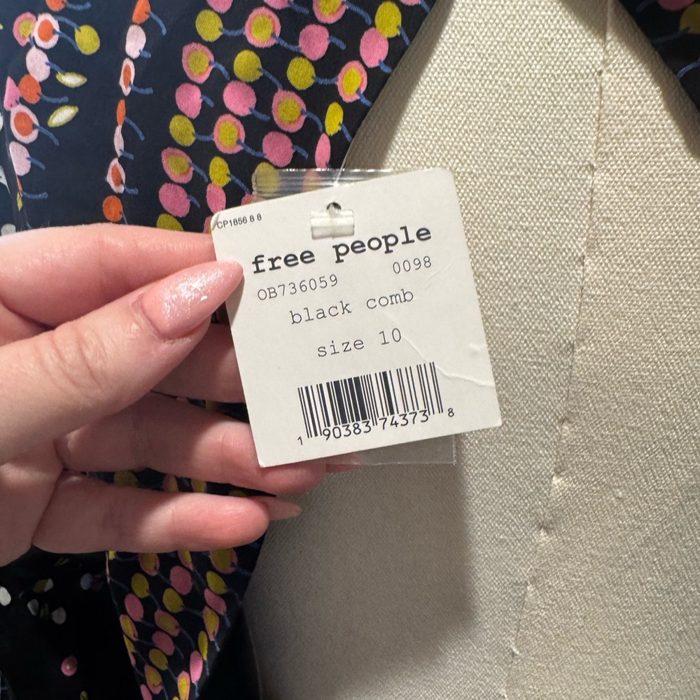 NWT Free People Coryn black patterned mini dress Size 10 - Picture 6 of 6